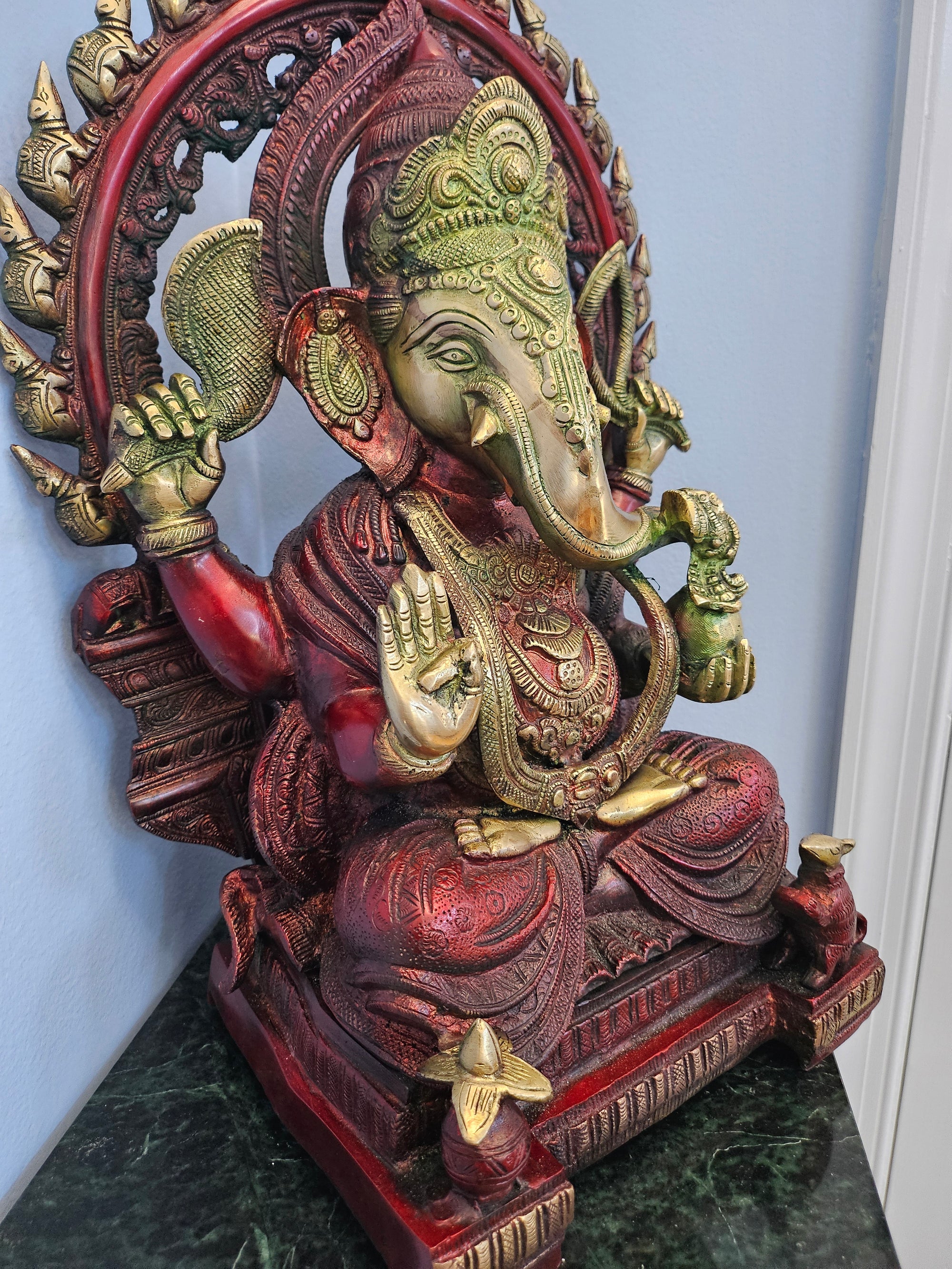 Intricate Curved Lord Ganesha Statue in Brass, 19" Height, Brass Ganapati Statue, GIB - 134