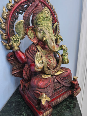 Intricate Curved Lord Ganesha Statue in Brass, 19" Height, Brass Ganapati Statue, GIB - 134