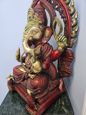 Intricate Curved Lord Ganesha Statue in Brass, 19" Height, Brass Ganapati Statue, GIB - 134