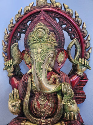 Intricate Curved Lord Ganesha Statue in Brass, 19" Height, Brass Ganapati Statue, GIB - 134