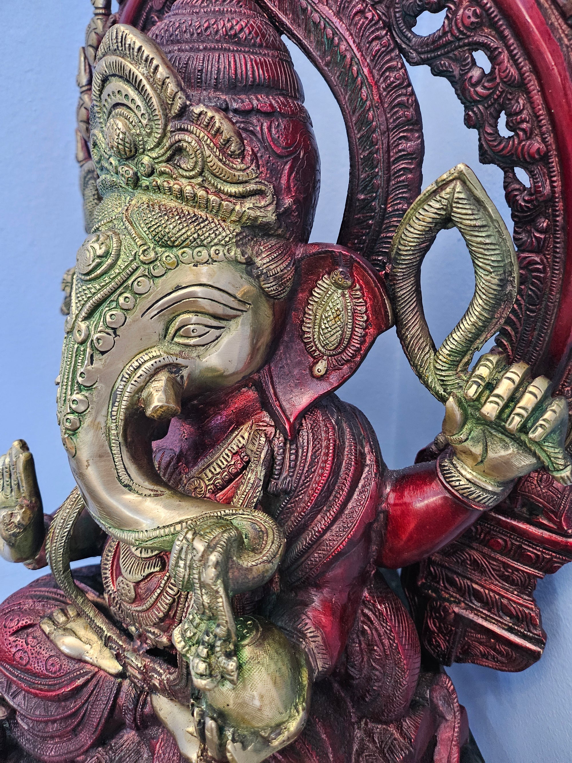 Intricate Curved Lord Ganesha Statue in Brass, 19" Height, Brass Ganapati Statue, GIB - 134