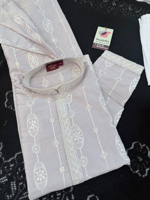 Men’s Embroidered Pastel Purple Kurta Pajama Set with Sequin Work, Indian Ethnic Wear for Wedding & Festival, KPS-3025