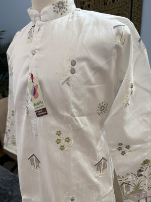 Modern and Stylish Panel Design Embroidery Kurta Pajama Set for Man, Festive Wedding Partywear Kurta Trouser Style Pant, KP - 1800