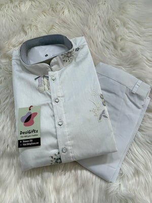 Modern and Stylish Panel Design Embroidery Kurta Pajama Set for Man, Festive Wedding Partywear Kurta Trouser Style Pant, KP - 1800
