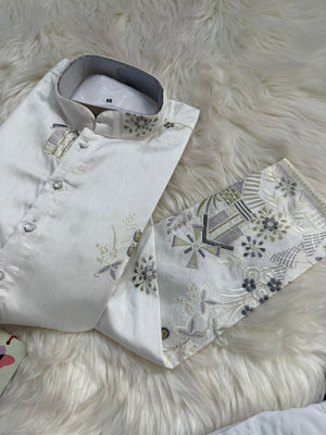 Modern and Stylish Panel Design Embroidery Kurta Pajama Set for Man, Festive Wedding Partywear Kurta Trouser Style Pant, KP - 1800