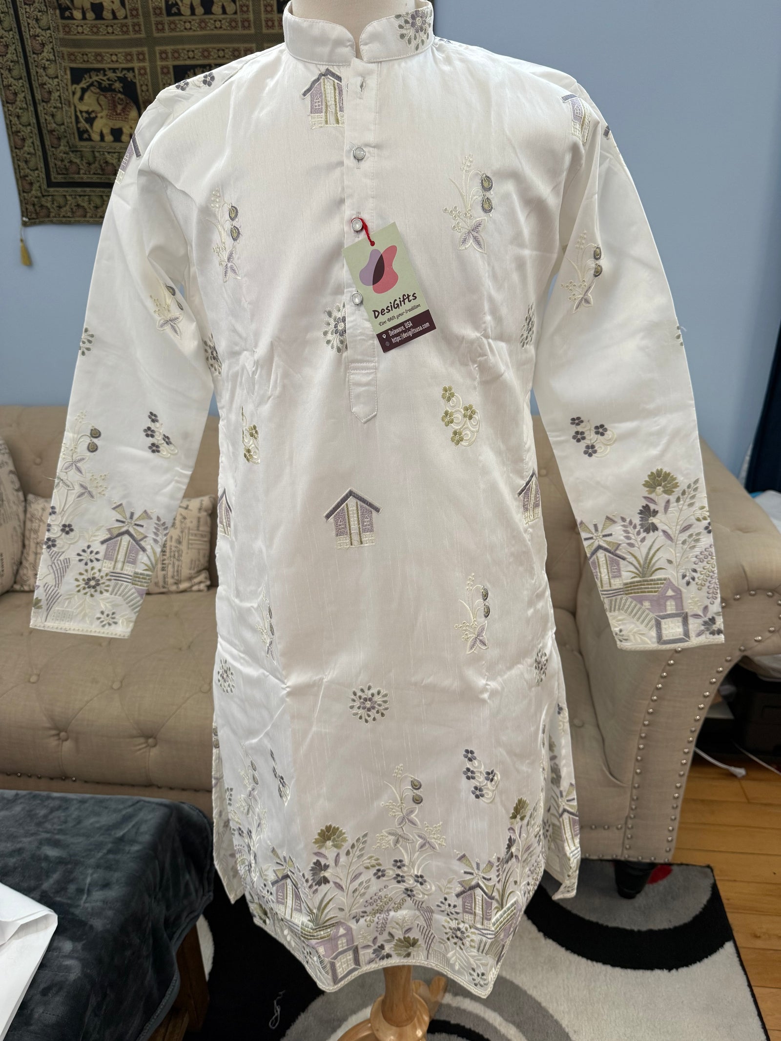 Modern and Stylish Panel Design Embroidery Kurta Pajama Set for Man, Festive Wedding Partywear Kurta Trouser Style Pant, KP - 1800