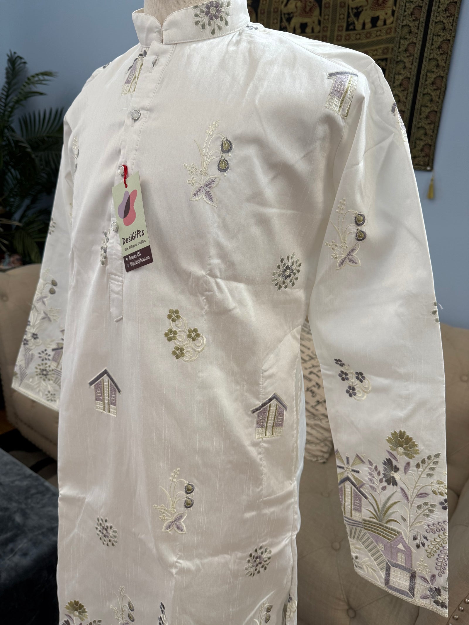 Modern and Stylish Panel Design Embroidery Kurta Pajama Set for Man, Festive Wedding Partywear Kurta Trouser Style Pant, KP - 1800