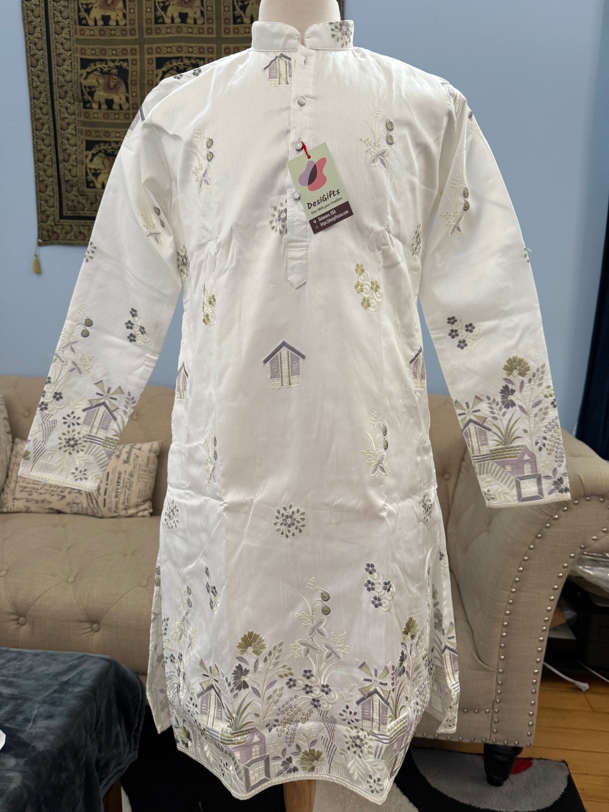 Modern and Stylish Panel Design Embroidery Kurta Pajama Set for Man, Festive Wedding Partywear Kurta Trouser Style Pant, KP - 1800