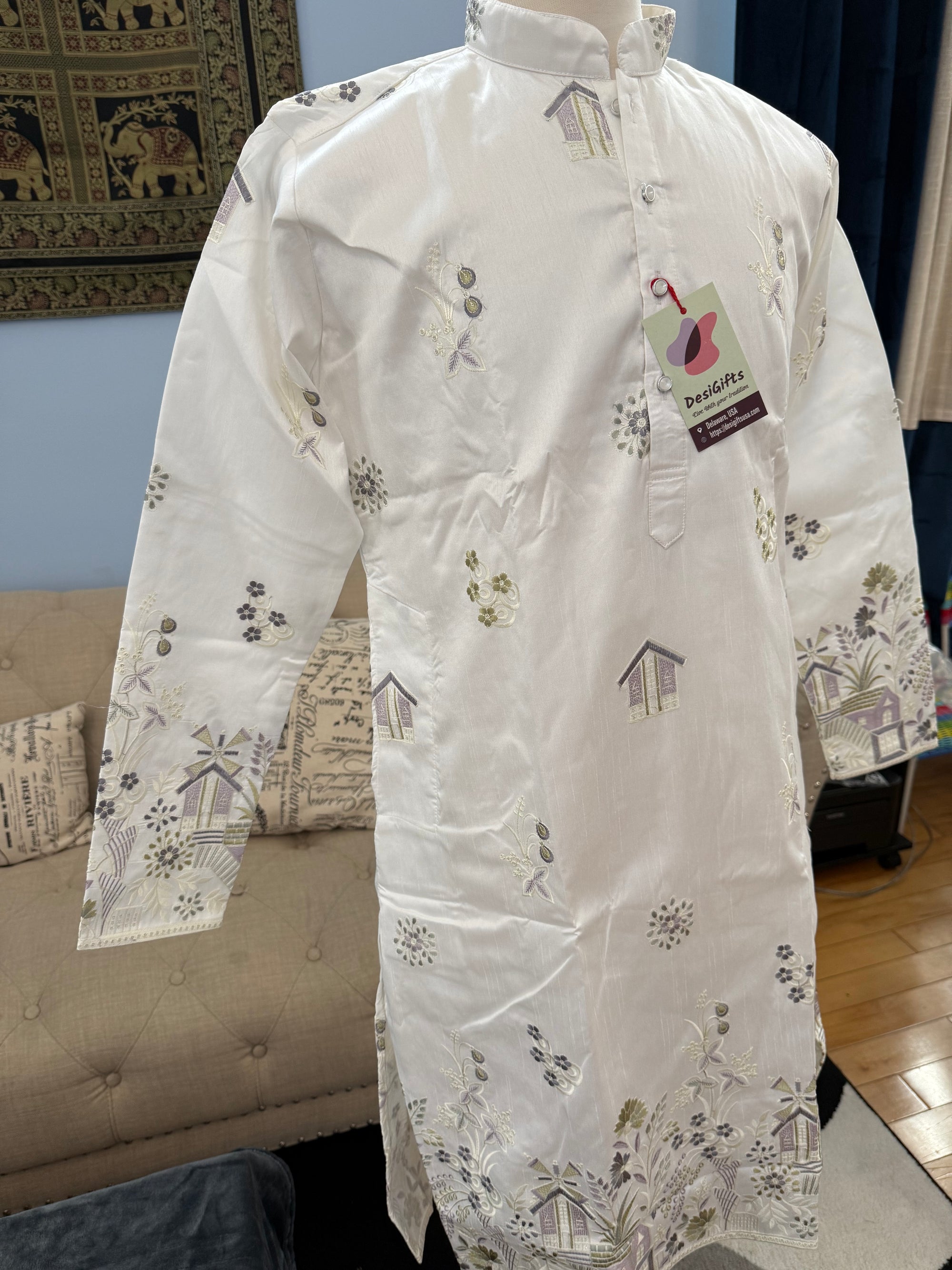 Modern and Stylish Panel Design Embroidery Kurta Pajama Set for Man, Festive Wedding Partywear Kurta Trouser Style Pant, KP - 1800