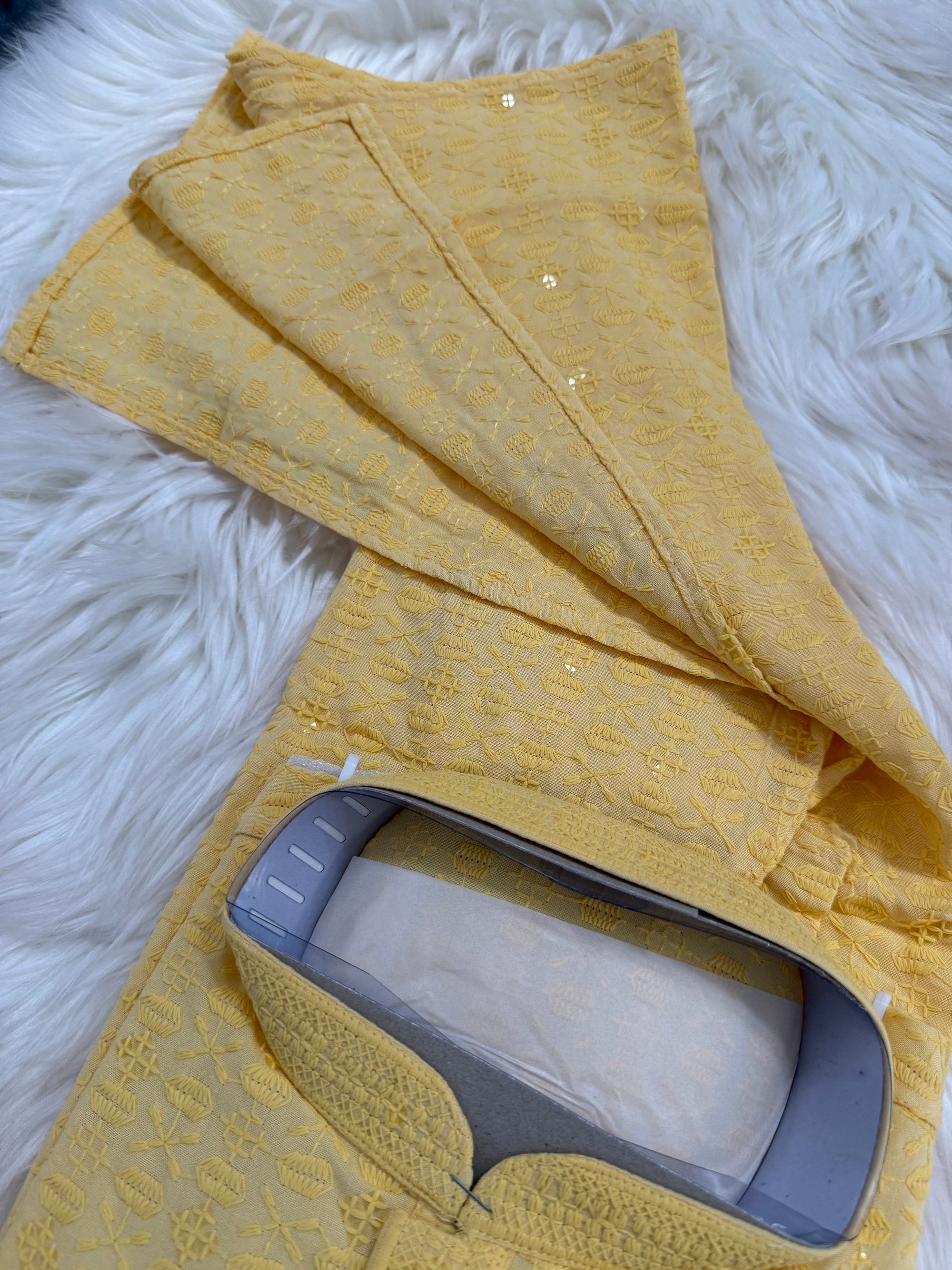 Sequins Work Chikankari Rayon 2 Piece Kurta Pajama Set in Yellow Shade for Man, KP - 1803