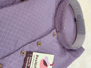 Soft Cotton Silk Kurta Pajama Set in Purple Shade, Father & Son's Option for Indian Festive Clothing, DM -1809