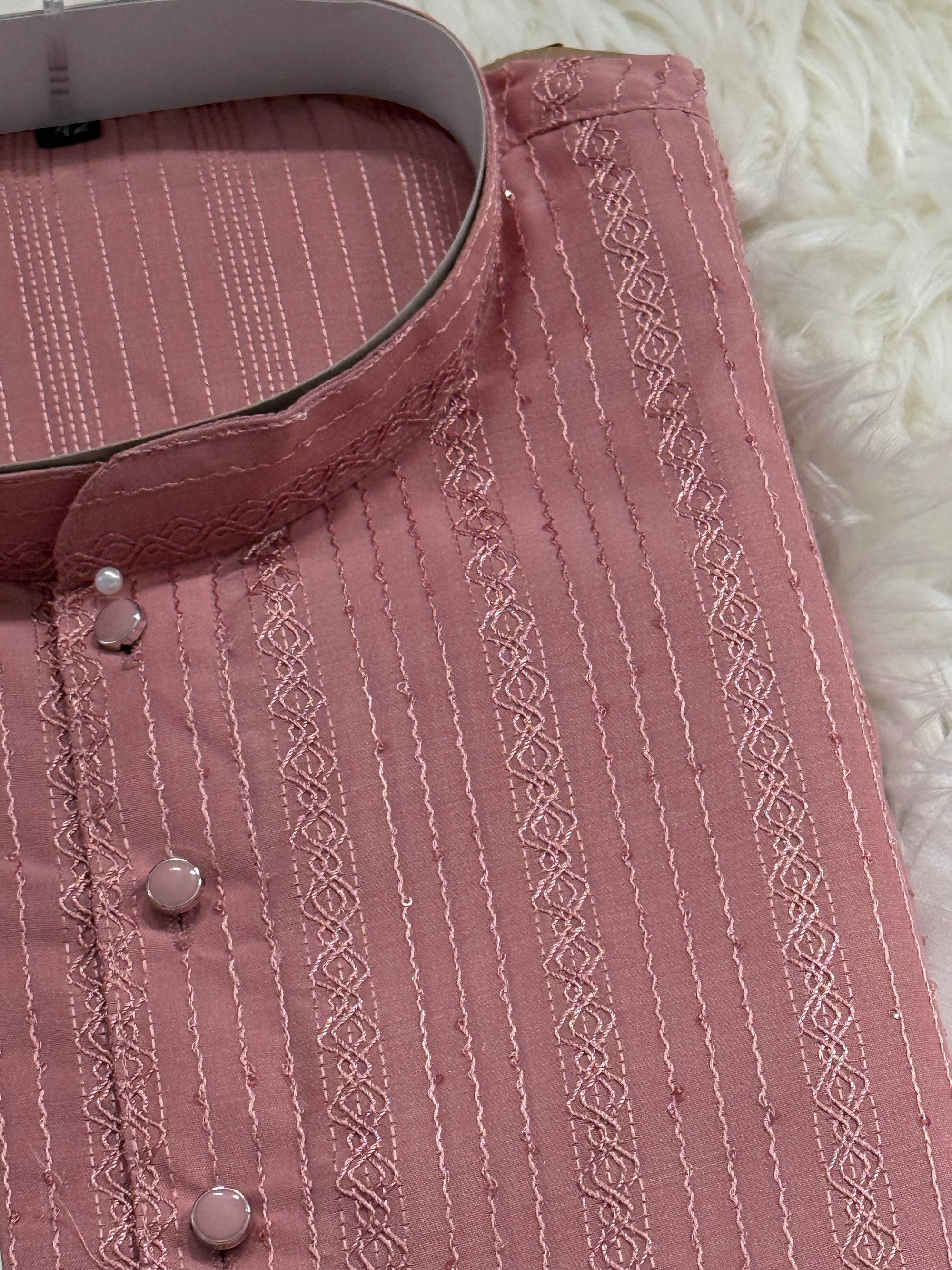 Onion Shade Embroidered with Sequins Work Partywear 2 Piece Indian Kurta Pajama Set for Man, KP - 1818