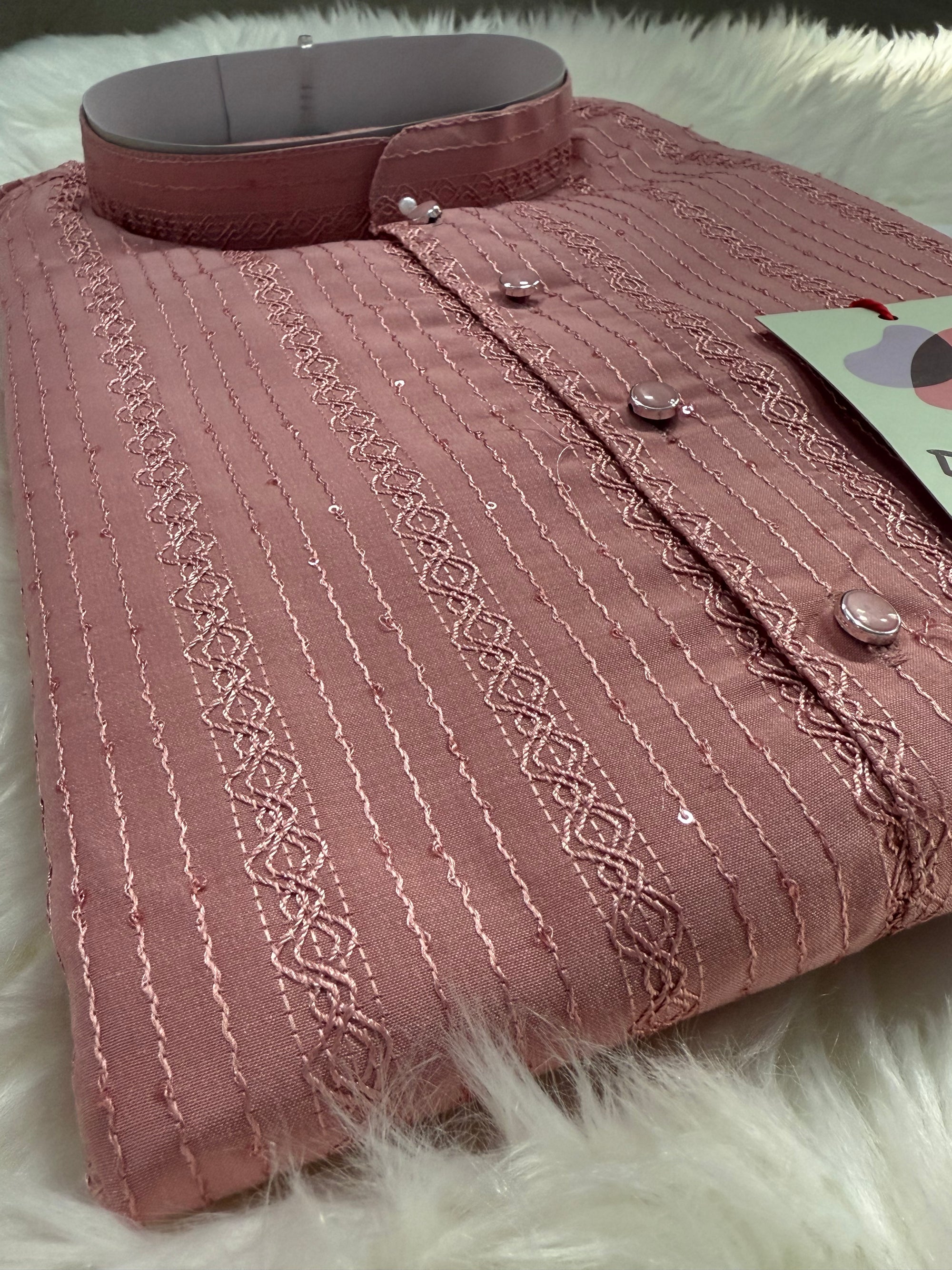 Onion Shade Embroidered with Sequins Work Partywear 2 Piece Indian Kurta Pajama Set for Man, KP - 1818