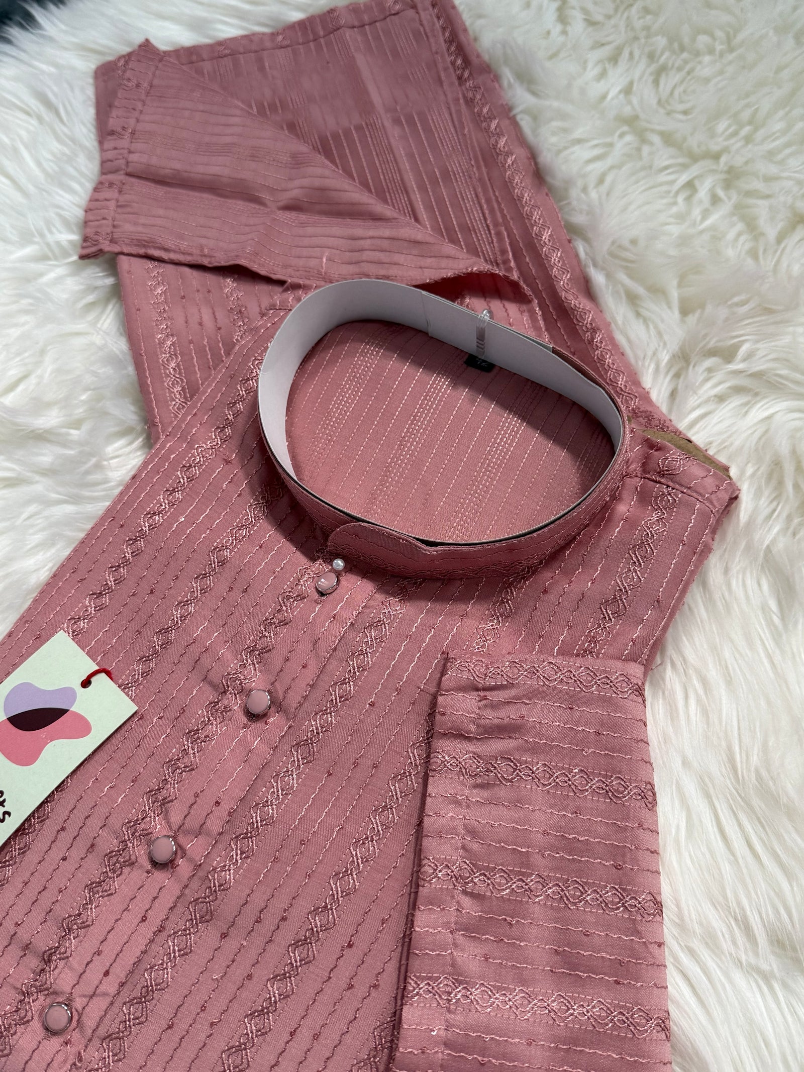 Onion Shade Embroidered with Sequins Work Partywear 2 Piece Indian Kurta Pajama Set for Man, KP - 1818