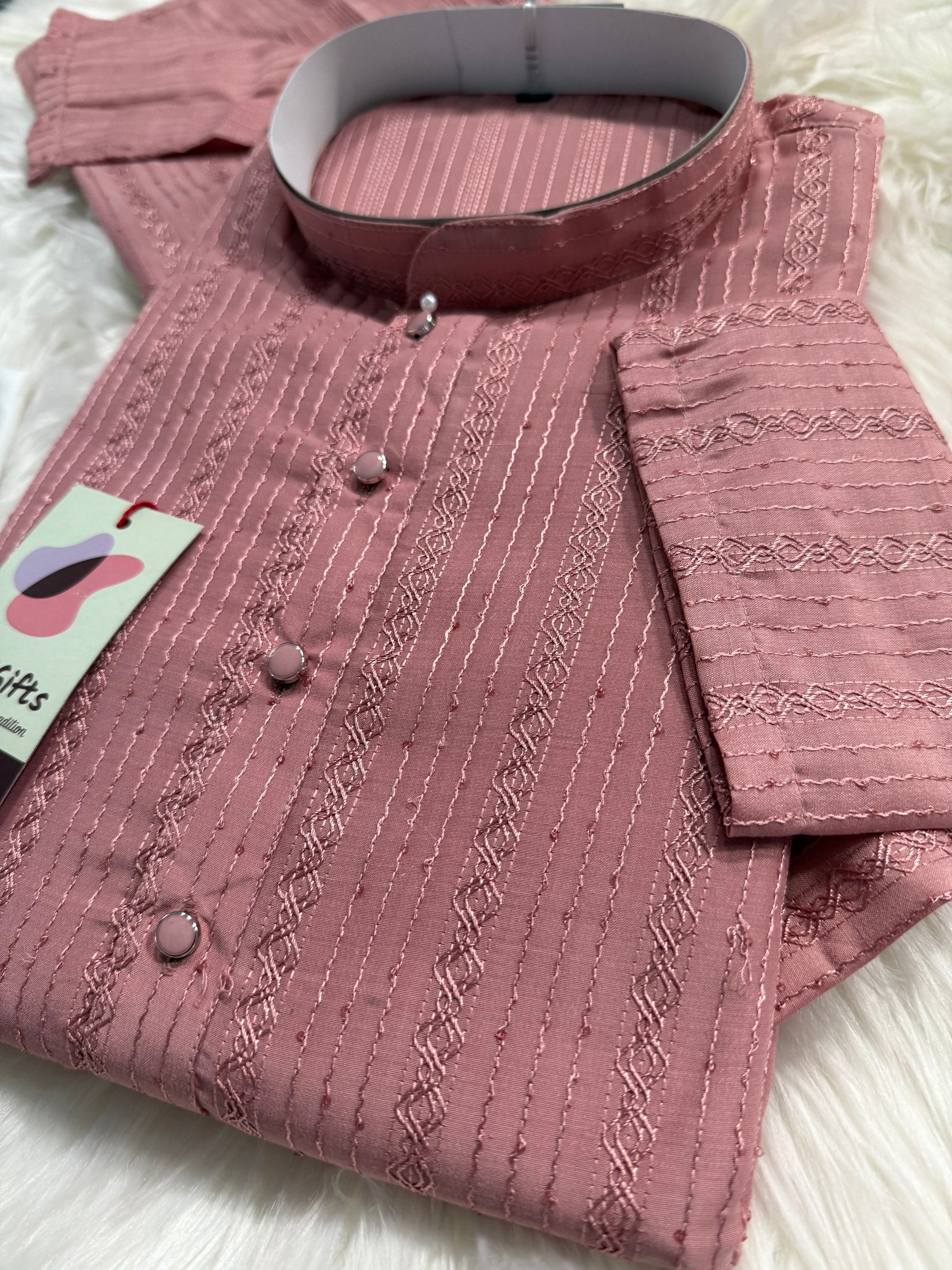 Onion Shade Embroidered with Sequins Work Partywear 2 Piece Indian Kurta Pajama Set for Man, KP - 1818
