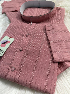 Onion Shade Embroidered with Sequins Work Partywear 2 Piece Indian Kurta Pajama Set for Man, KP - 1818