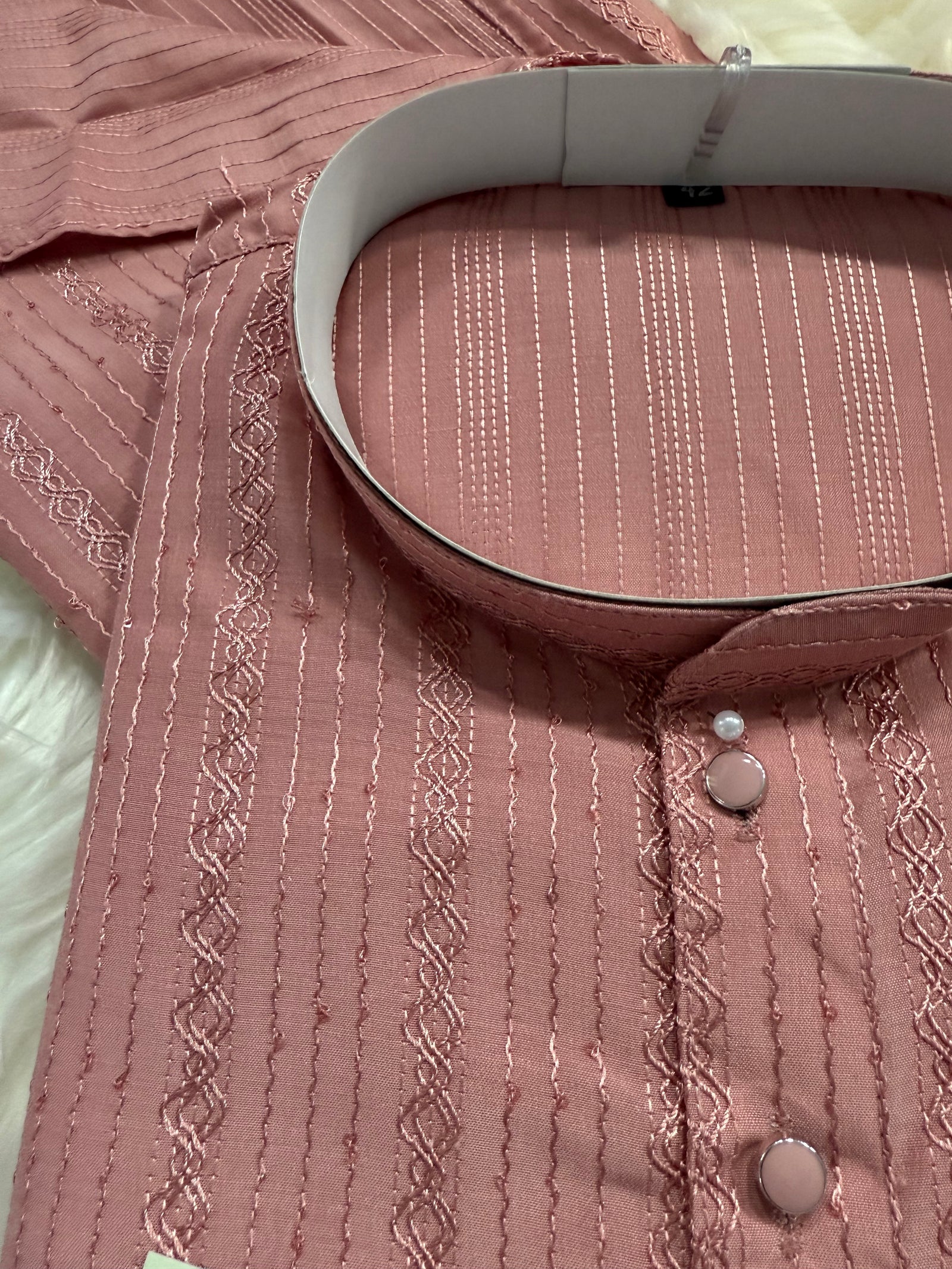 Onion Shade Embroidered with Sequins Work Partywear 2 Piece Indian Kurta Pajama Set for Man, KP - 1818