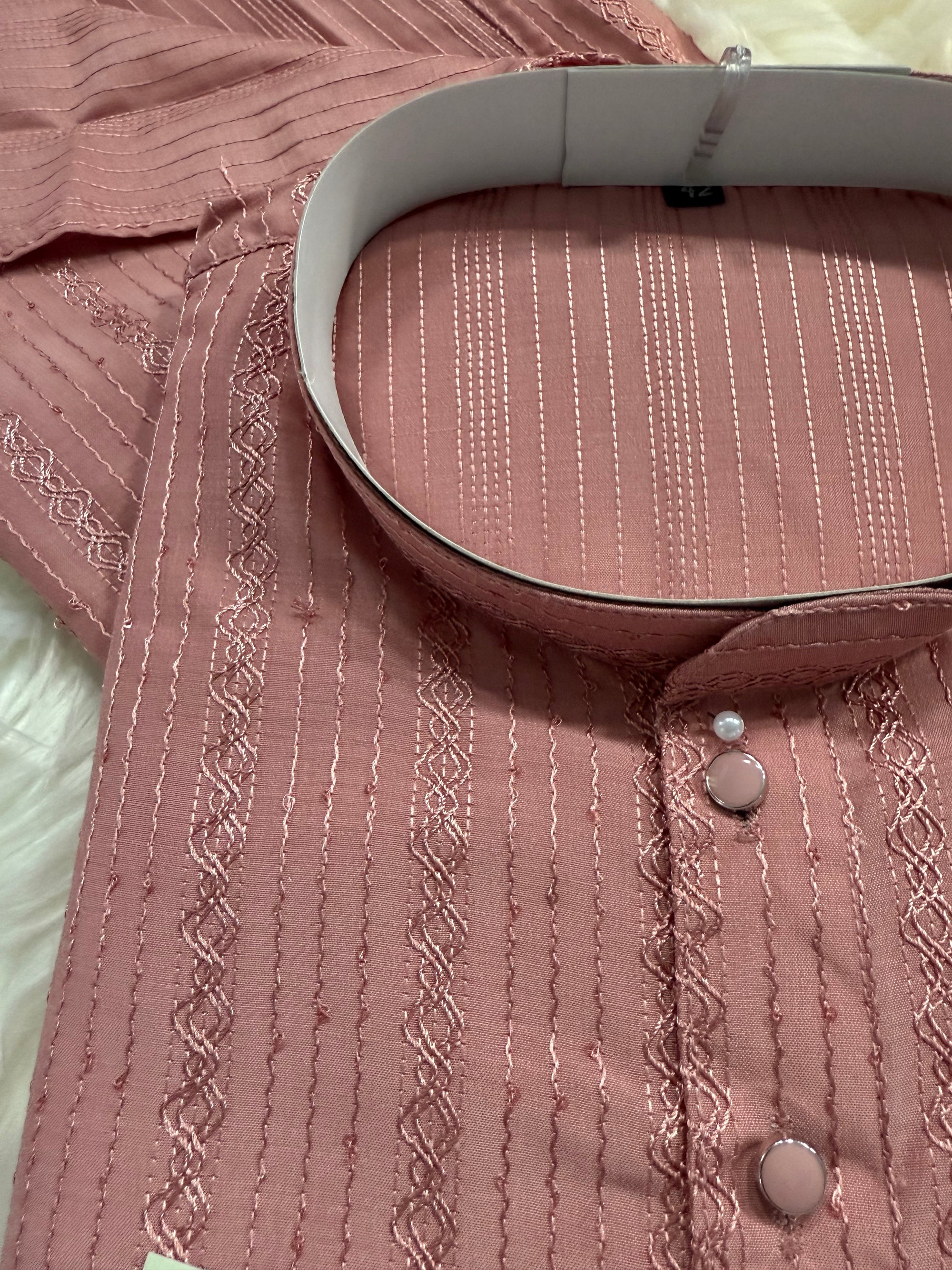 Onion Shade Embroidered with Sequins Work Partywear 2 Piece Indian Kurta Pajama Set for Man, KP - 1818