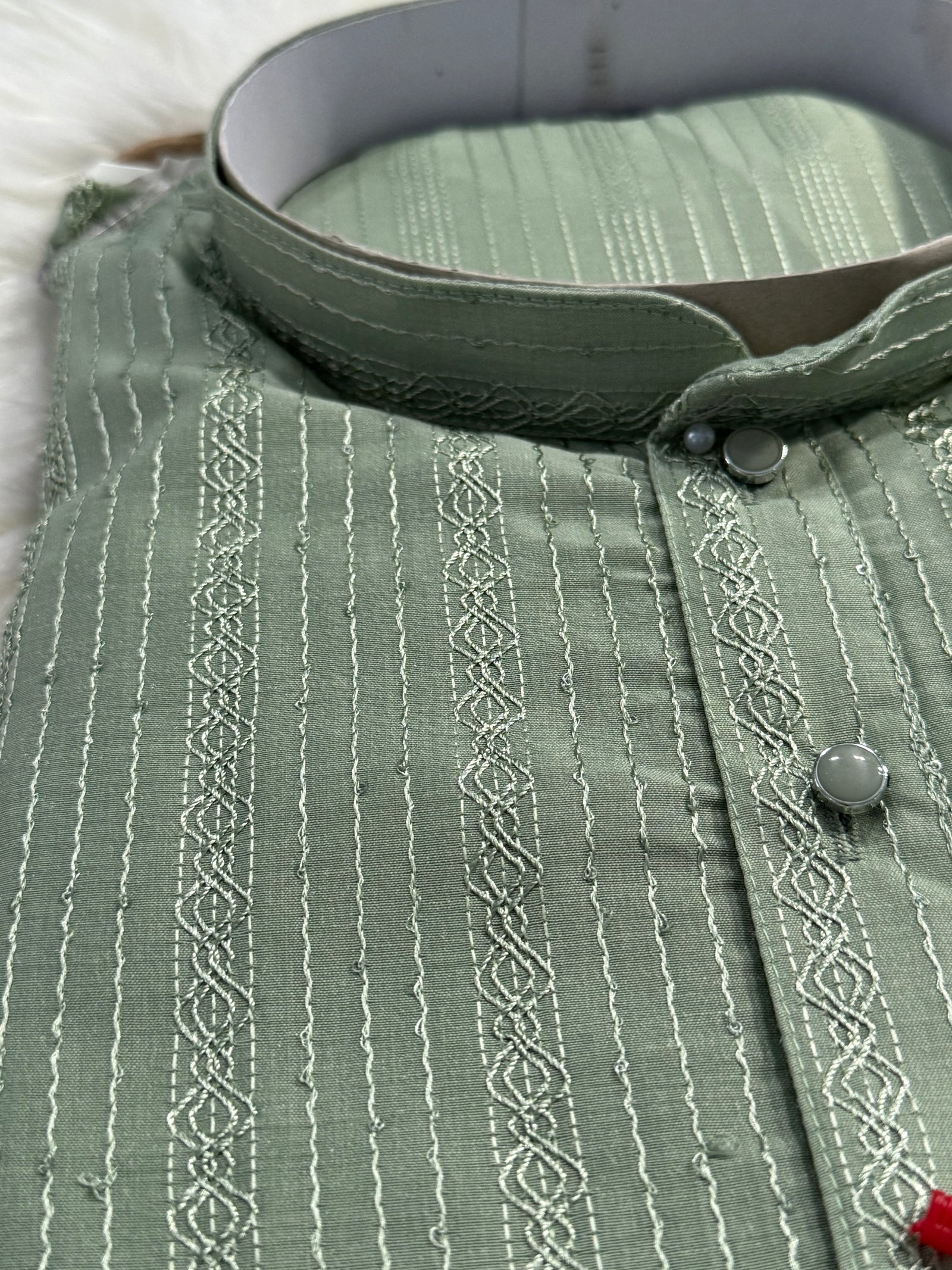 Sage Green Shade Embroidered with Sequins Work Partywear 2 Piece Indian Kurta Pajama Set for Man, KP - 1819