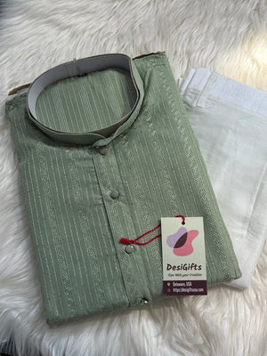 Sage Green Shade Embroidered with Sequins Work Partywear 2 Piece Indian Kurta Pajama Set for Man, KP - 1819
