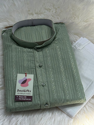 Sage Green Shade Embroidered with Sequins Work Partywear 2 Piece Indian Kurta Pajama Set for Man, KP - 1819