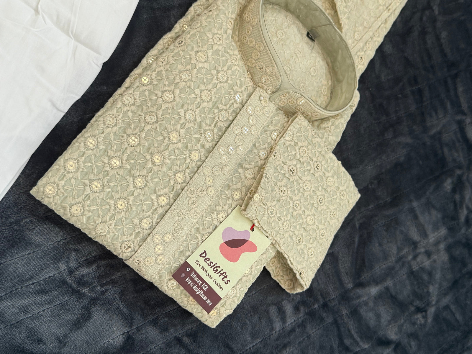 Premium Light Green Indian Partywear Men’s Kurta Pajama Set with Embroidery and Sequin Work – 2 Piece Ensemble, KP - 1826