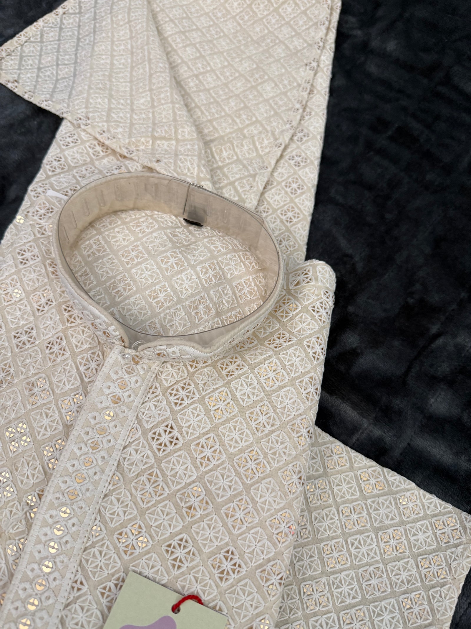 Cream Shade Two-Piece Kurta pajama Set for Men with Intricate Embroidered Sequins, Wedding Wear for Man, KP - 1828