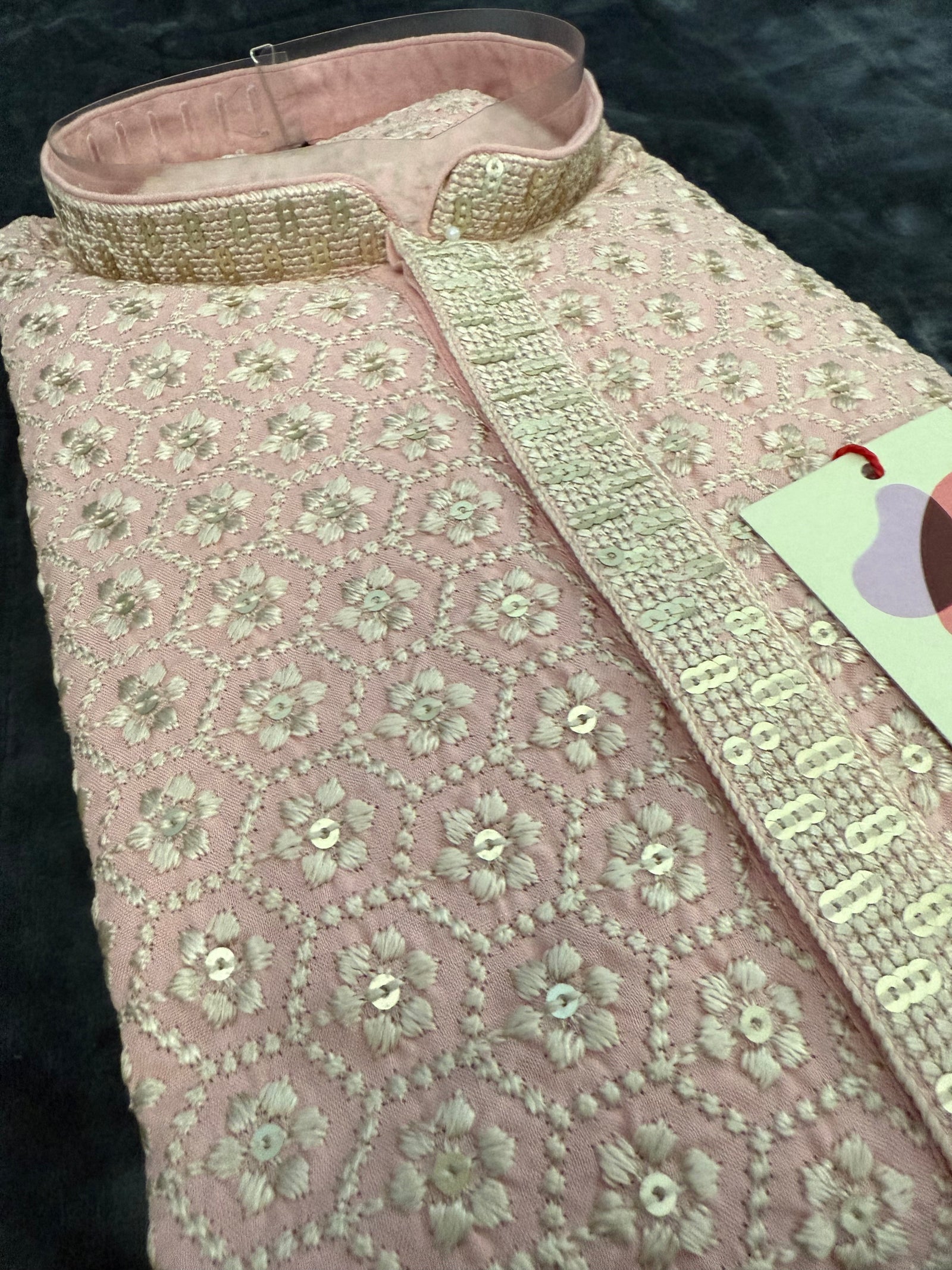 Pink Shade Two-Piece Kurta pajama Set for Men with Intricate Embroidered Sequins, Wedding Wear for Man, KP - 1829