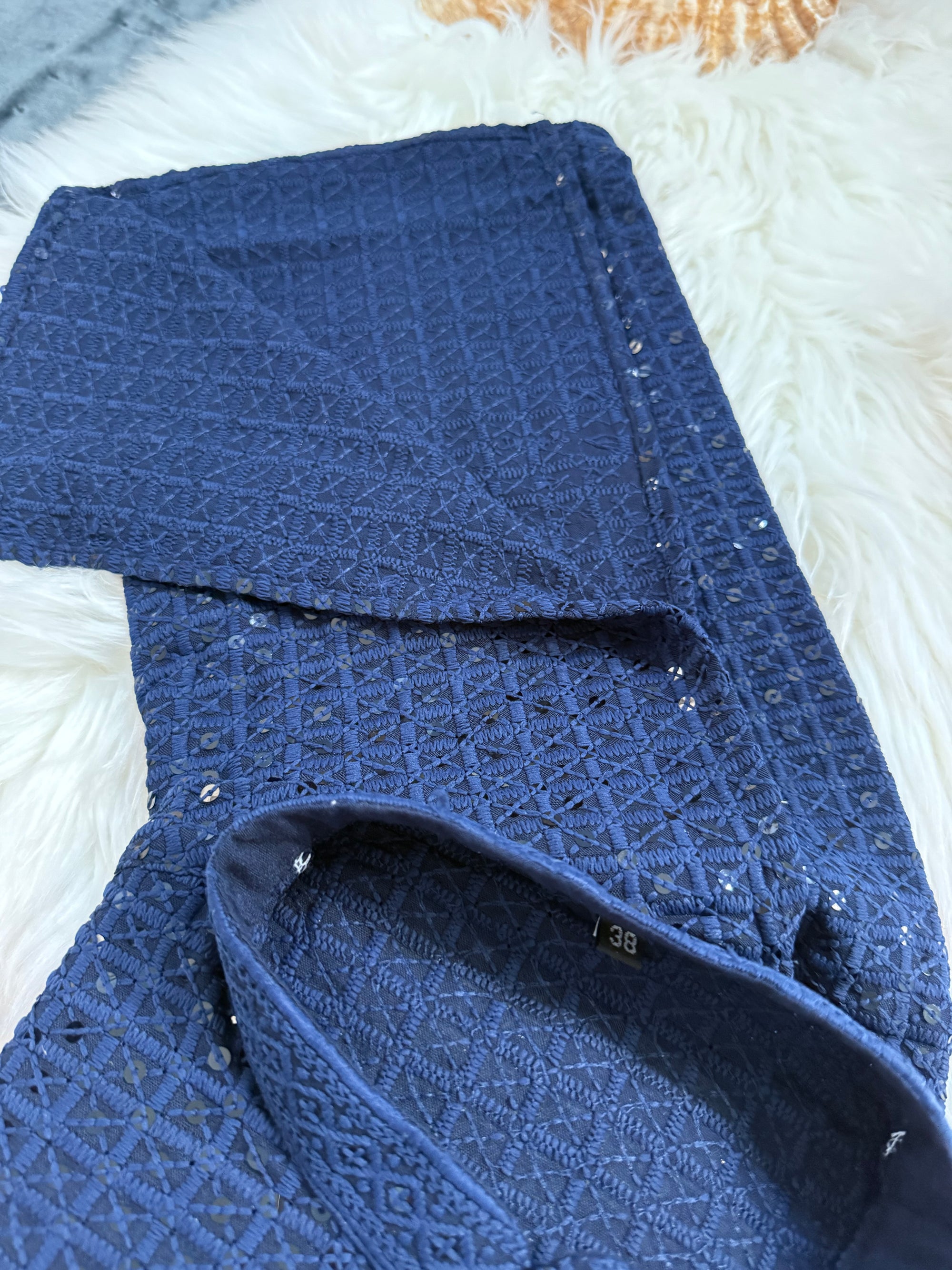 Trendy Kurta Pajama Set for Man in Berry Blue Shade, Chikankari Embroidery with Sequins Pattern, Indian Party wear, KP - 1830