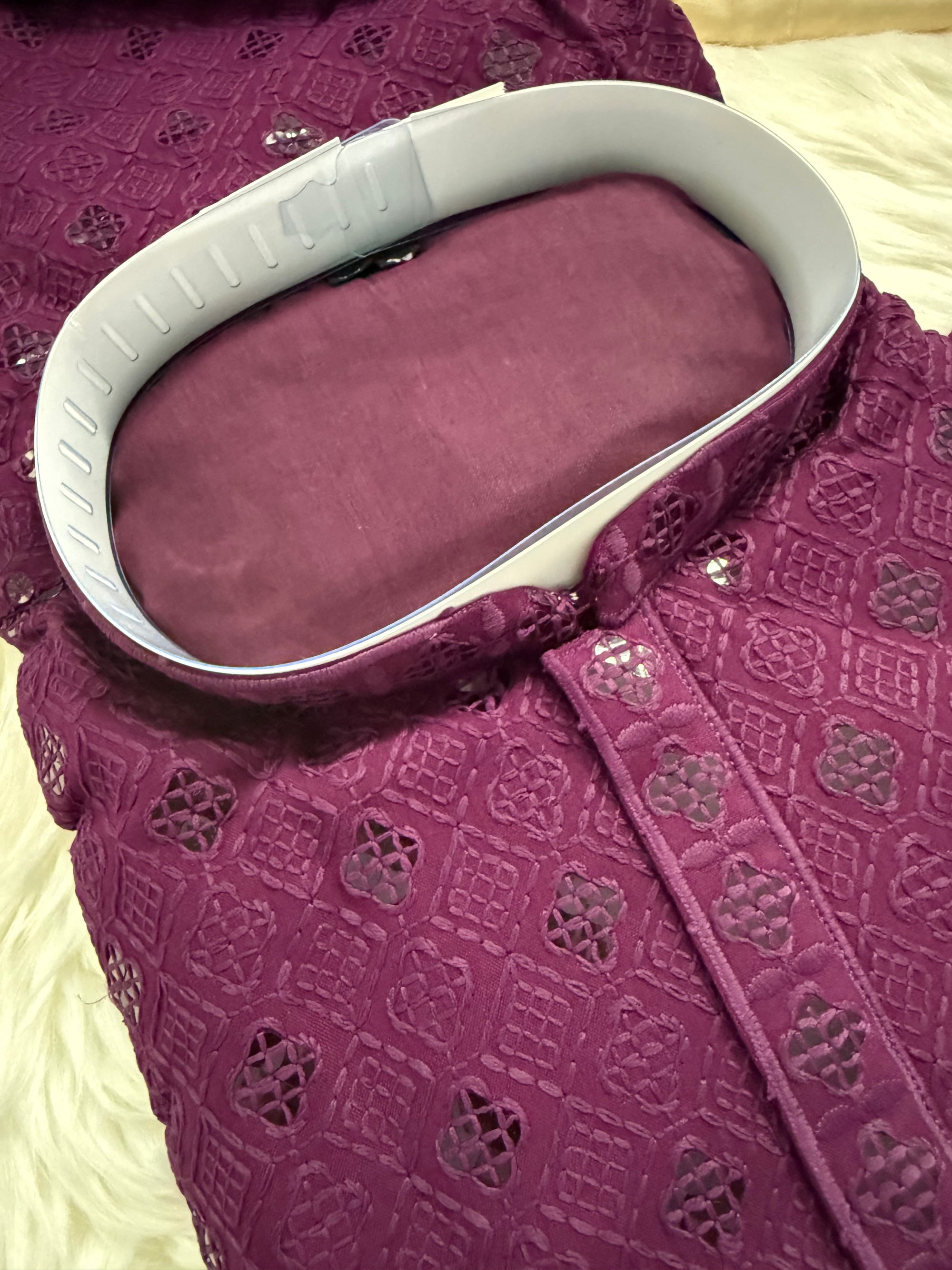 Purple Shade Chikankari Embroidery with Sequins Work Kurta Pajama Set with Cotton Linen, Indian Kurta for Man, KP - 1831