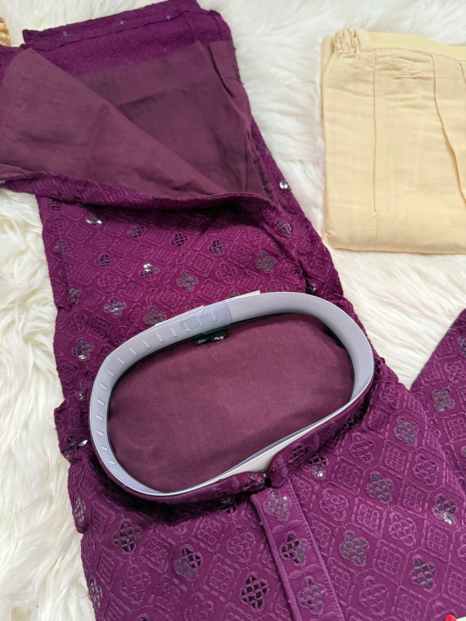 Purple Shade Chikankari Embroidery with Sequins Work Kurta Pajama Set with Cotton Linen, Indian Kurta for Man, KP - 1831
