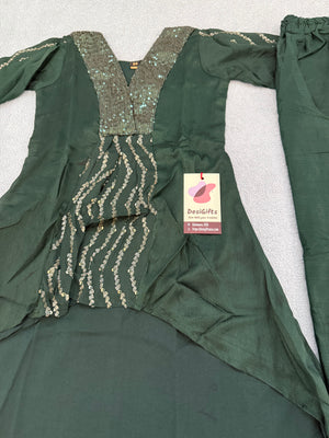 Girls’ Indian Ethnic Palazzo Suit – Dark Green with Sequins Work, GRL -1835