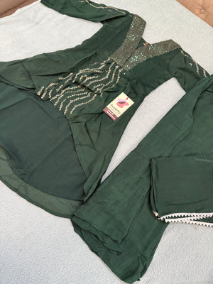 Girls’ Indian Ethnic Palazzo Suit – Dark Green with Sequins Work, GRL -1835