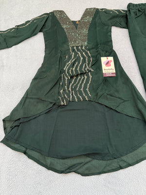 Girls’ Indian Ethnic Palazzo Suit – Dark Green with Sequins Work, GRL -1835