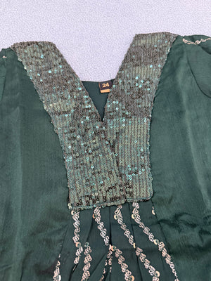 Girls’ Indian Ethnic Palazzo Suit – Dark Green with Sequins Work, GRL -1835