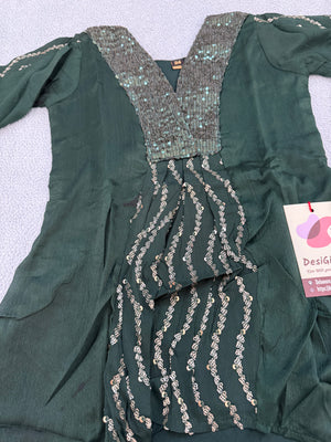 Girls’ Indian Ethnic Palazzo Suit – Dark Green with Sequins Work, GRL -1835