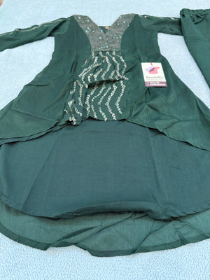 Girls’ Indian Ethnic Palazzo Suit – Dark Green with Sequins Work, GRL -1835