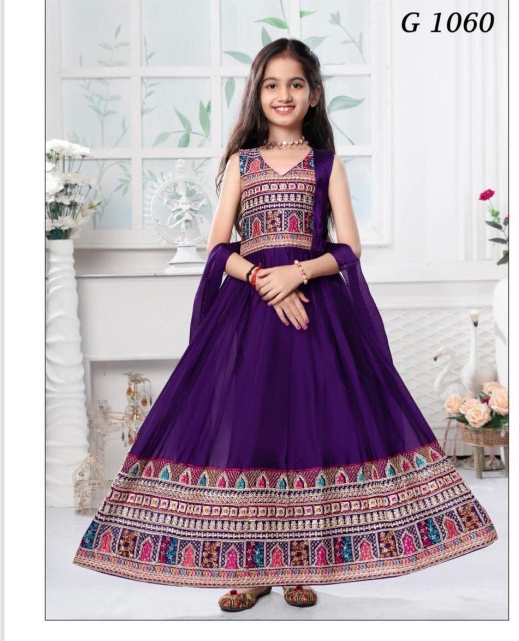 Purple Silk Gown Dress for Girls – Elegant Indian Party Wear, Design  G-1836