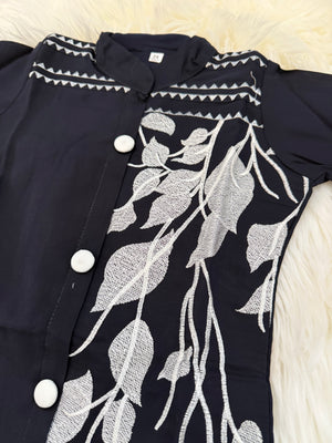 Black Floral Embroidery Front Open Button Shirt Palazzo Suit Dress for Girls, Party & Festive Indian Ethnic Wear, GRL -1838