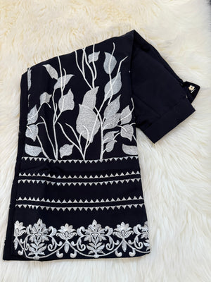 Black Floral Embroidery Front Open Button Shirt Palazzo Suit Dress for Girls, Party & Festive Indian Ethnic Wear, GRL -1838