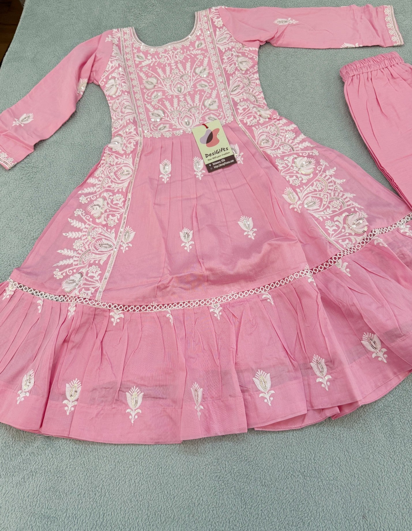 Trendy Cotton Mix Chikankari Embroidery 3 Piece Stylish Set for Girls, Design G- 1841