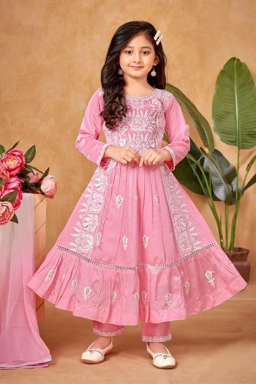Trendy Cotton Mix Chikankari Embroidery 3 Piece Stylish Set for Girls, Design G- 1841