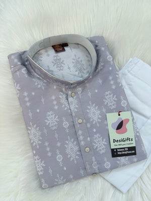 Pastel Purple Jacquard Silk Kurta Pajama Set with Off White Self woven work for Men, KPS-3026
