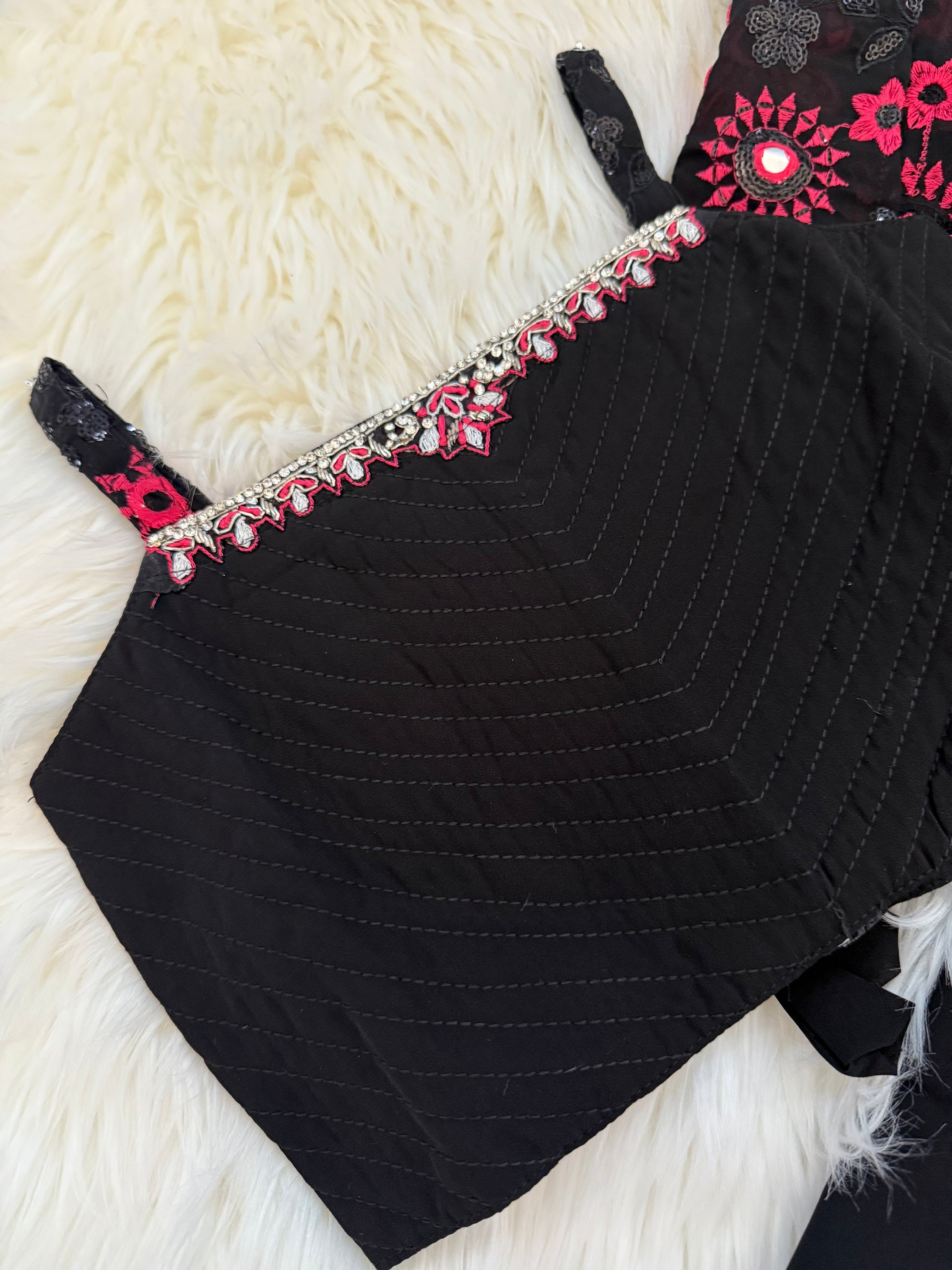Black Embroidered Top with Jacket and Palazzo Set for Girl, Indian traditional Girl Dress, GRL - 1845