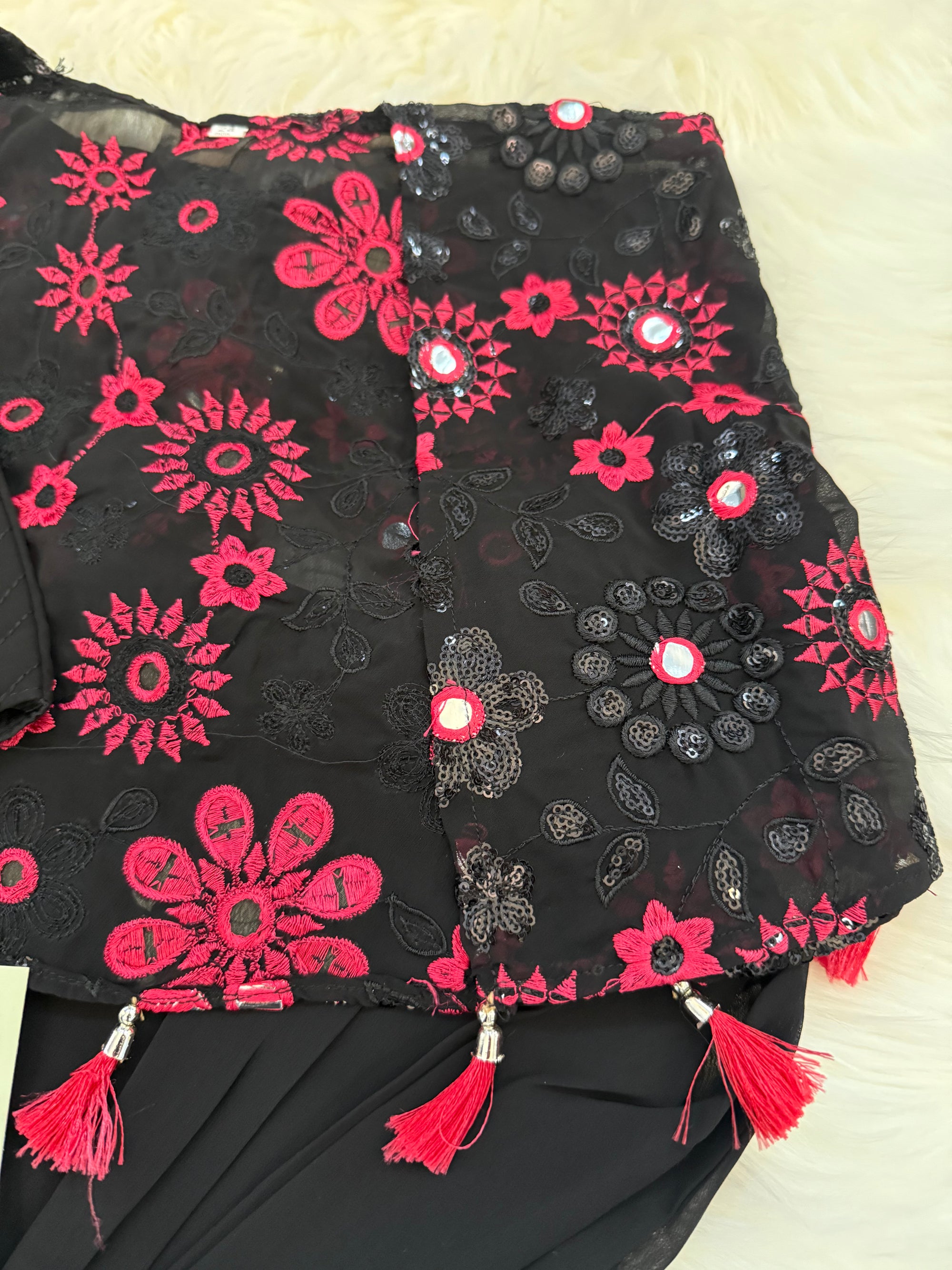 Black Embroidered Top with Jacket and Palazzo Set for Girl, Indian traditional Girl Dress, GRL - 1845