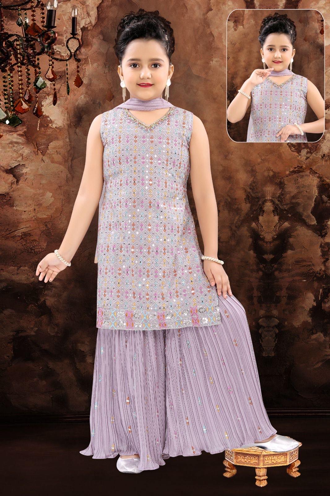 Lavender Purple Palazzo Suit Dress for Girl, Indian Ethnic Outfit, GRL -1850