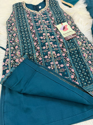 Crystal Teal Shade Palazzo Suit Dress with embroidery and Sequins for Girl, Indian Ethnic Outfit, GRL -1851