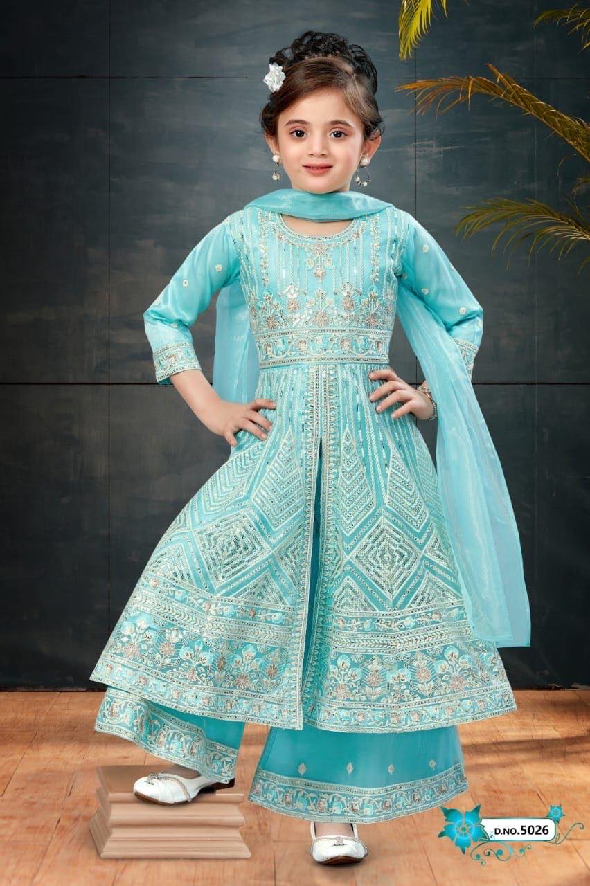 Heavy Chikankari Embroidery 3-Piece Indian Outfit for Girls – Trendy Ethnic Style, Design G- 1854