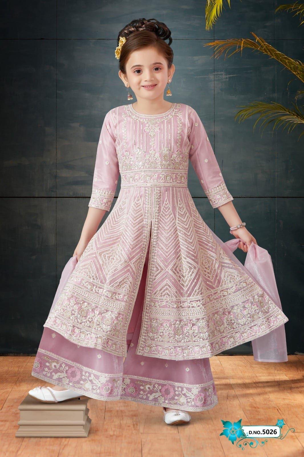 Heavy Chikankari Embroidery 3-Piece Indian Outfit for Girls – Trendy Ethnic Style, Design G- 1855