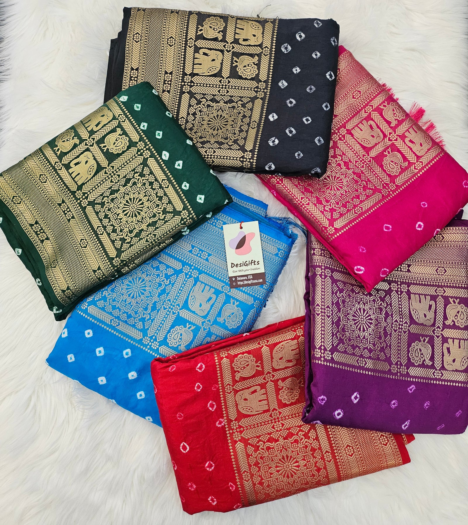 Bandhej Silk Saree with Kanjivaram Border, Ready-Stitched Blouse, Fall & Pico, Stylish Bandhani Designer Sari S- 1868